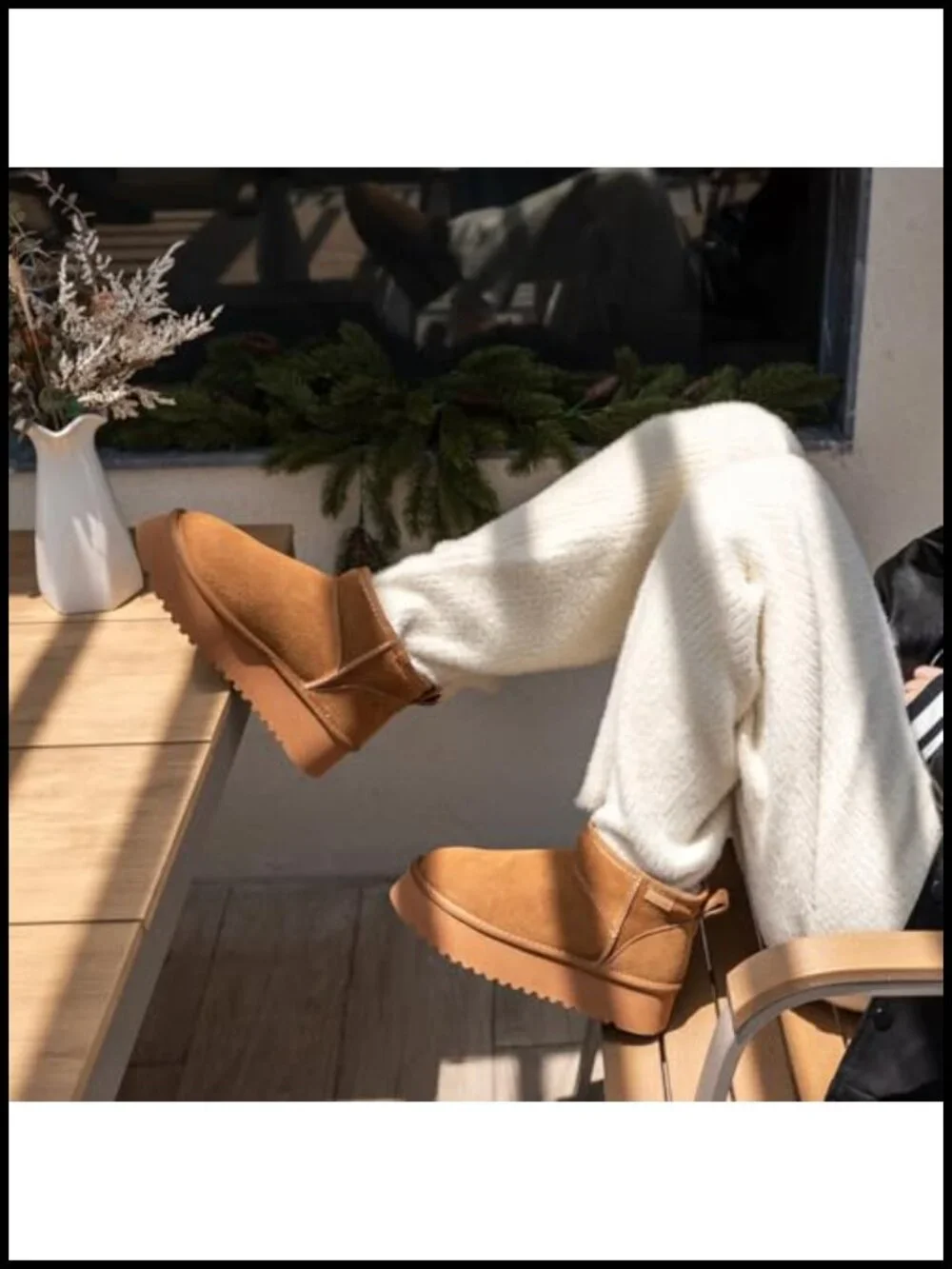 Genuine Suede Platform Ankle Snow Boots with Wool Insole